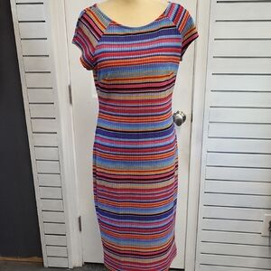 Beige by eci Colorful Striped Midi Dress, SIZE 8